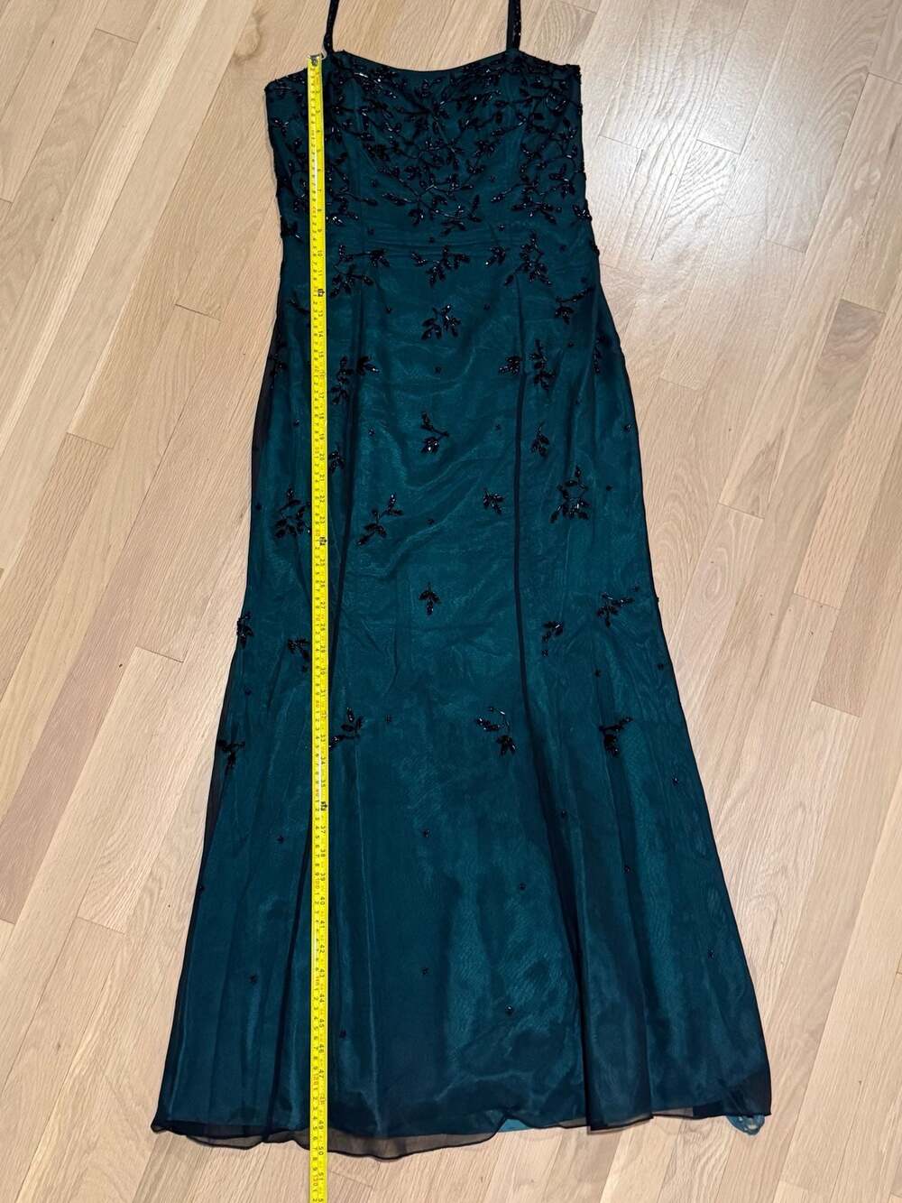 Cache Women's Green Beaded Silk Floral Evening Gown Size 10 - Picture 8 of 9